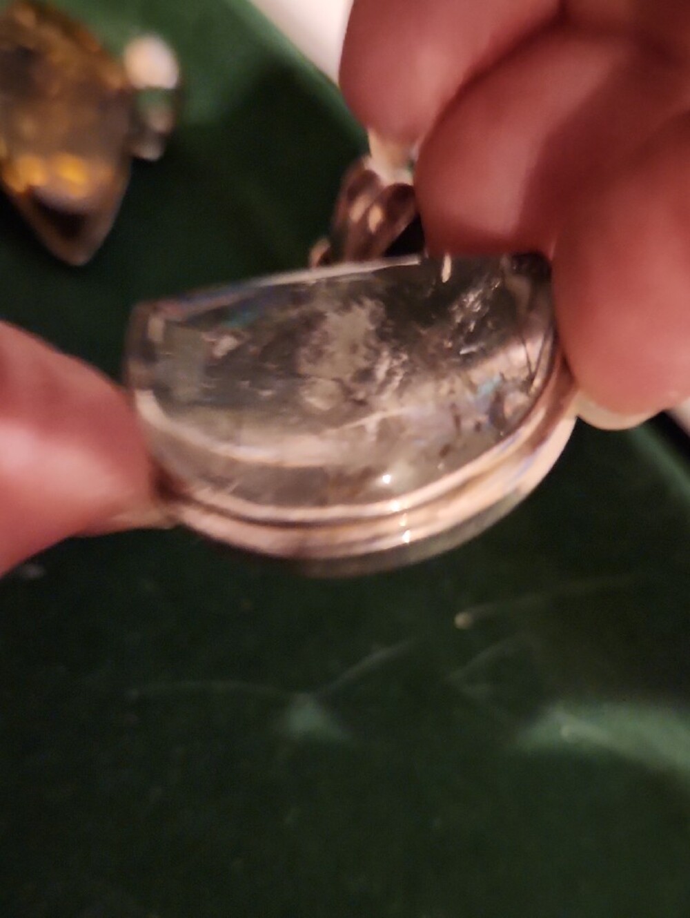 Rutilated Quartz Half-Moon Pendant with Various Inclusions in Sterling Setting - Picture 5 of 7